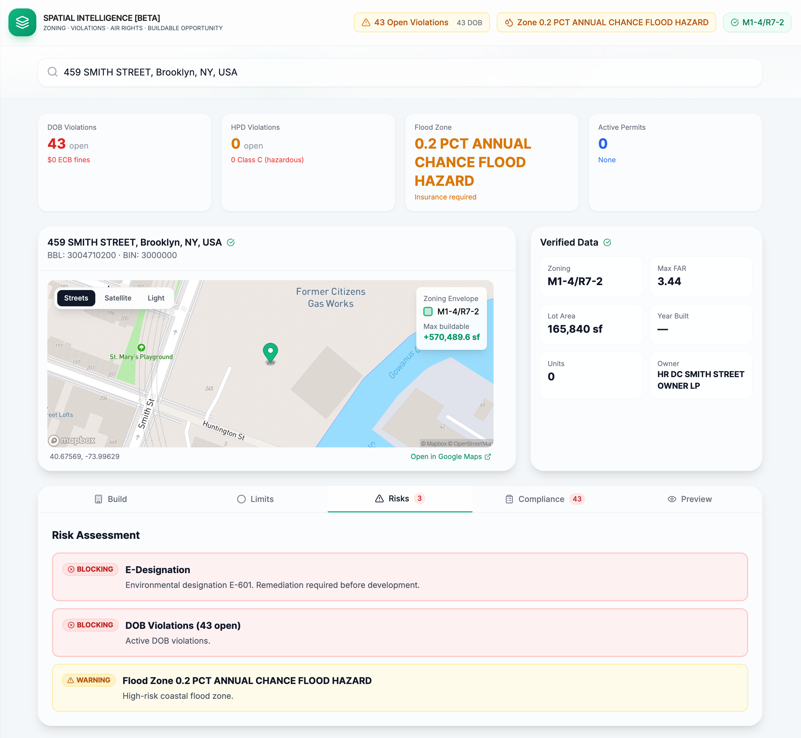 Risk Assessment showing blocking and warning classifications